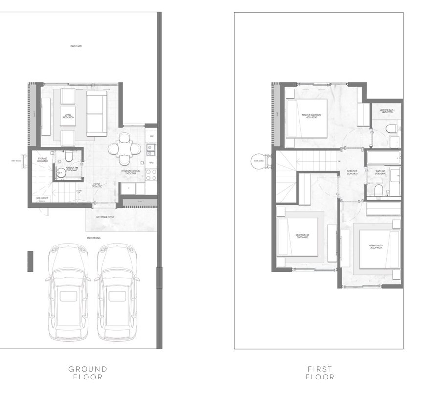 Ground and first floor plans of villa type A